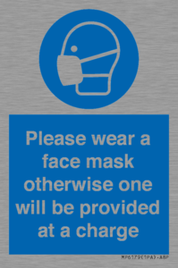 Please wear a face mask otherwise one will be provided at a charge